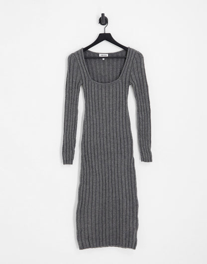 Edited square neck fitted jumper dress in charcoal