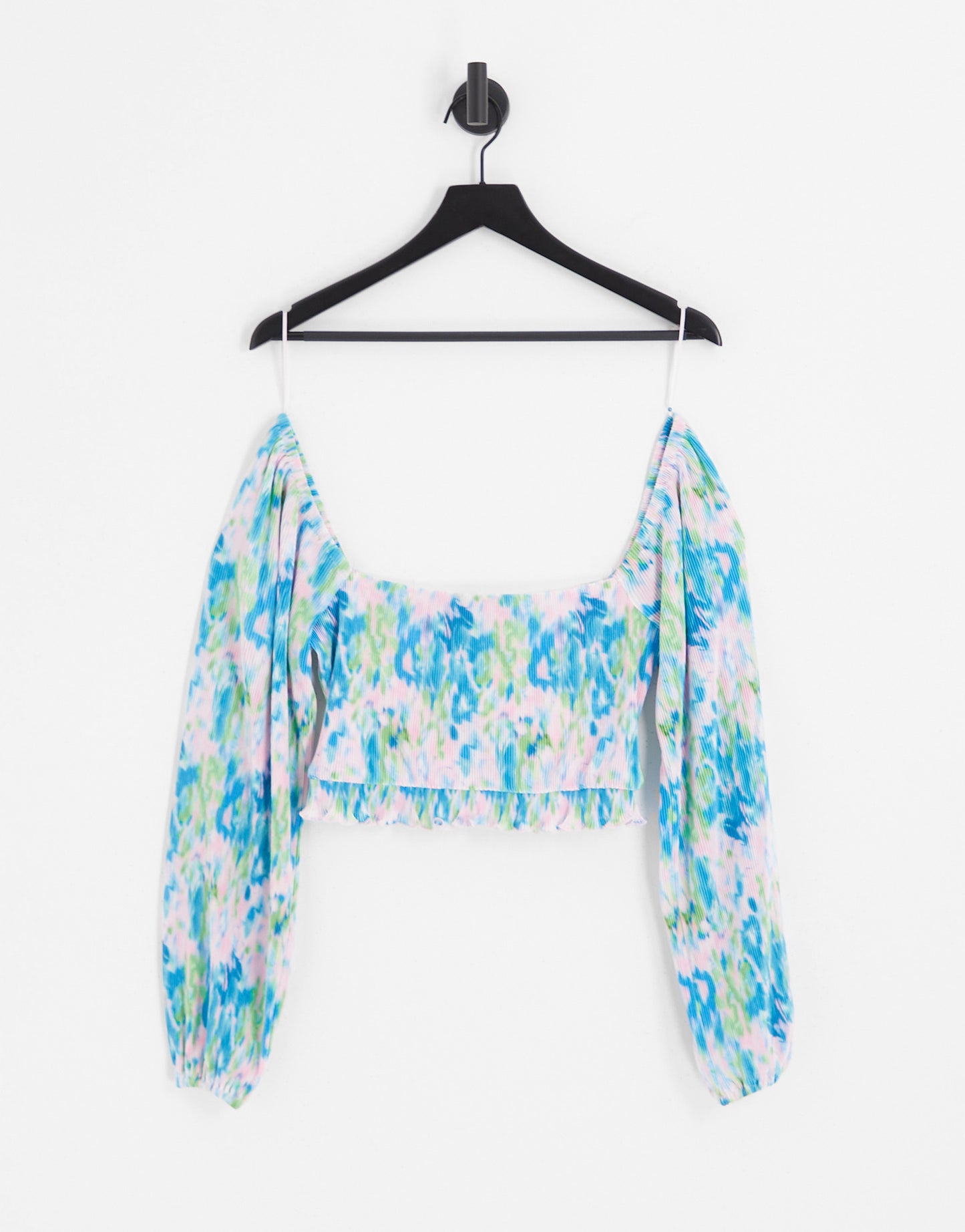 The Frolic exclusive plisse tie back co-ord top in blue washed floral