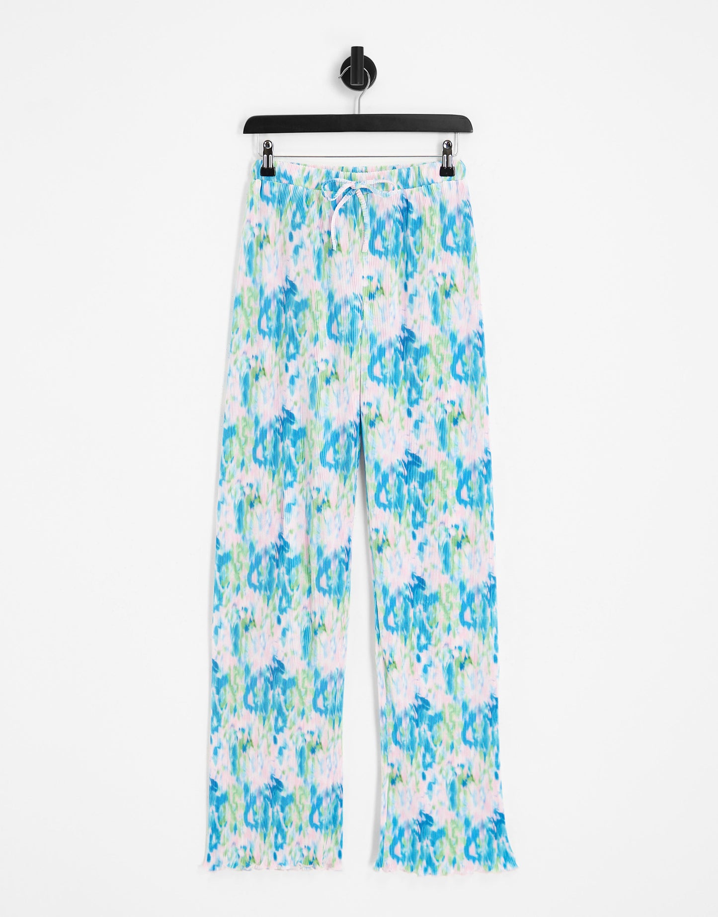 The Frolic plisse wide leg trouser co-ord in blue washed floral