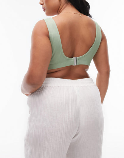 Topshop Curve rib crop bikini top in khaki