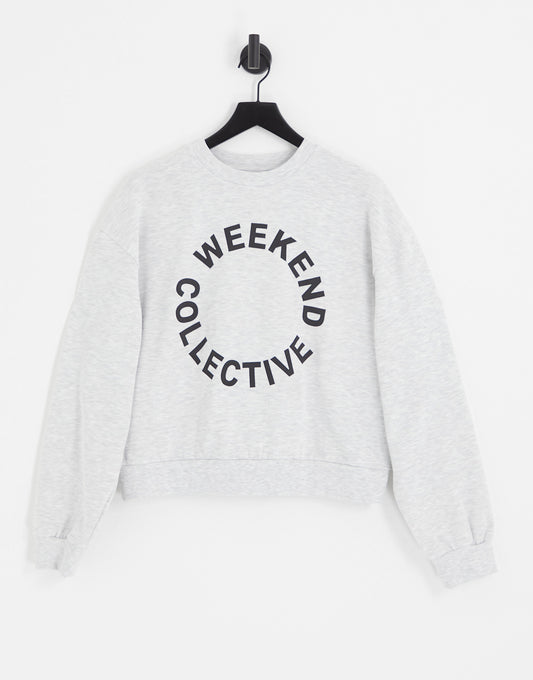 ASOS Weekend Collective co-ord oversized sweatshirt with logo in grey marl