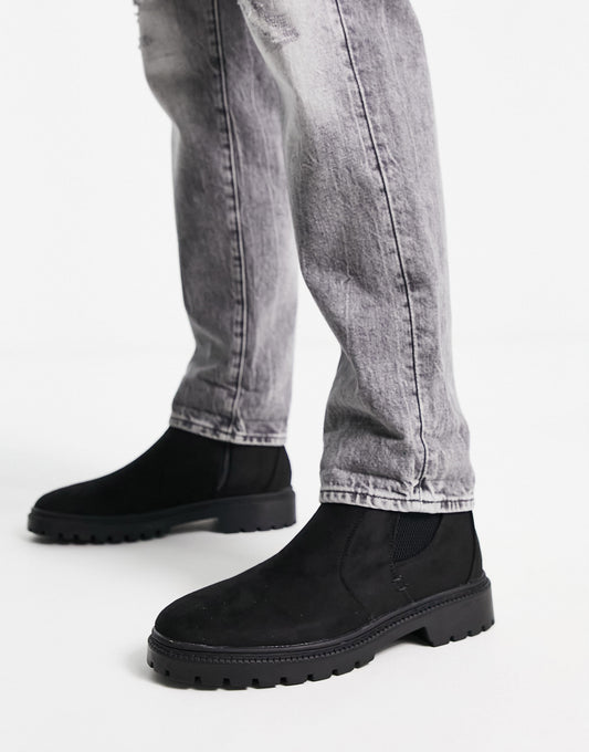 New Look chunky faux suede chelsea boots in black