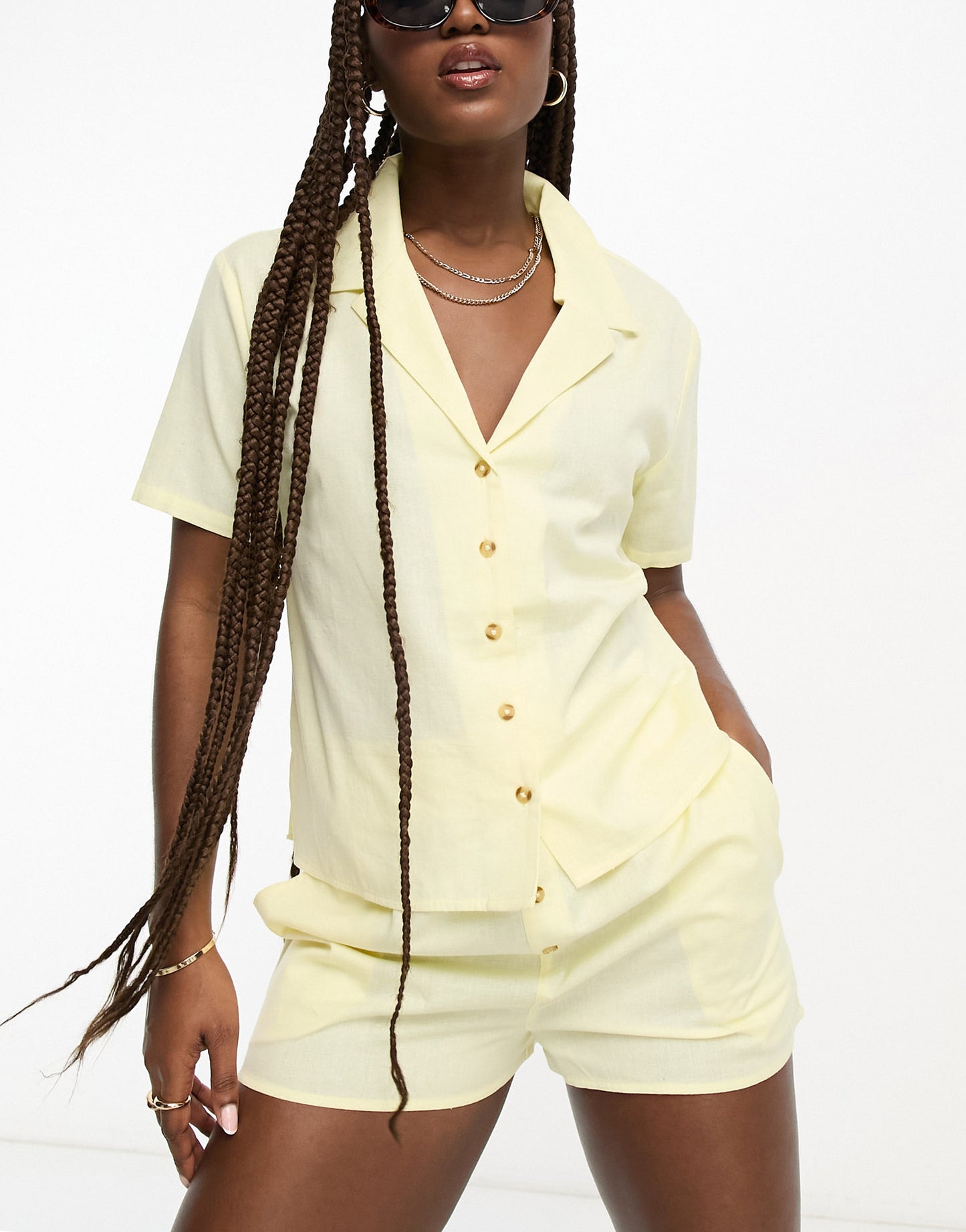 ASOS DESIGN short sleeve resort shirt co-ord in lemon yellow