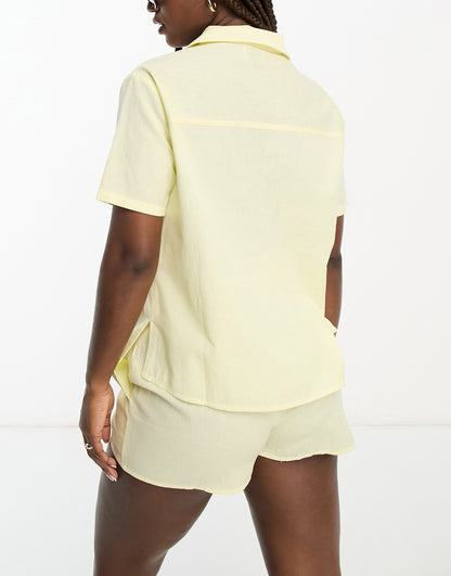 ASOS DESIGN short sleeve resort shirt co-ord in lemon yellow