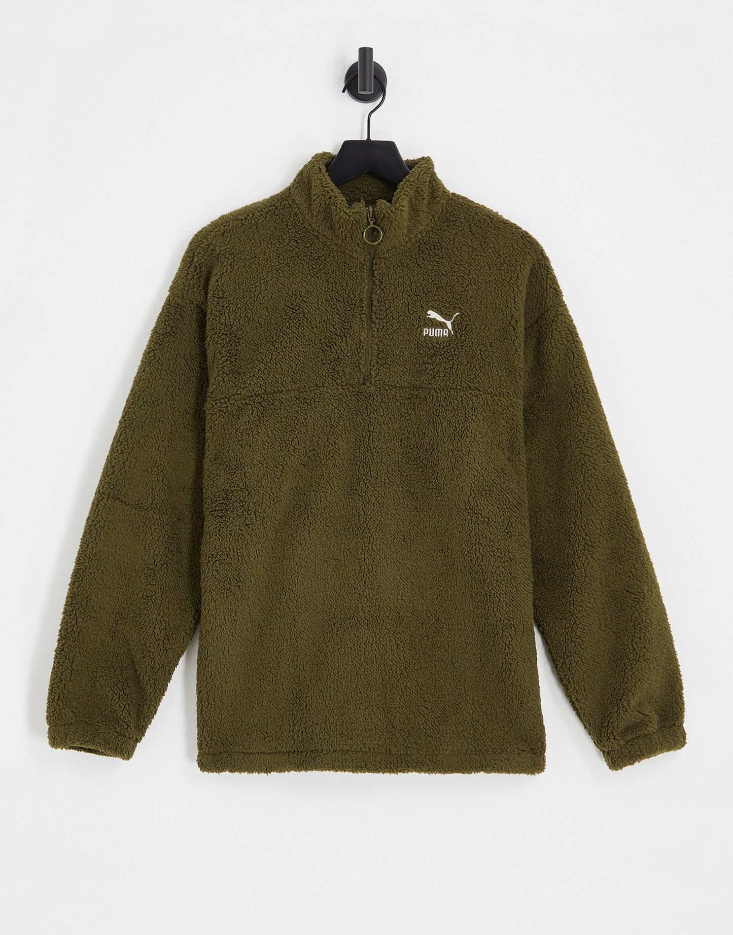 Puma classics borg half zip sweat in deep olive - exclusive to ASOS