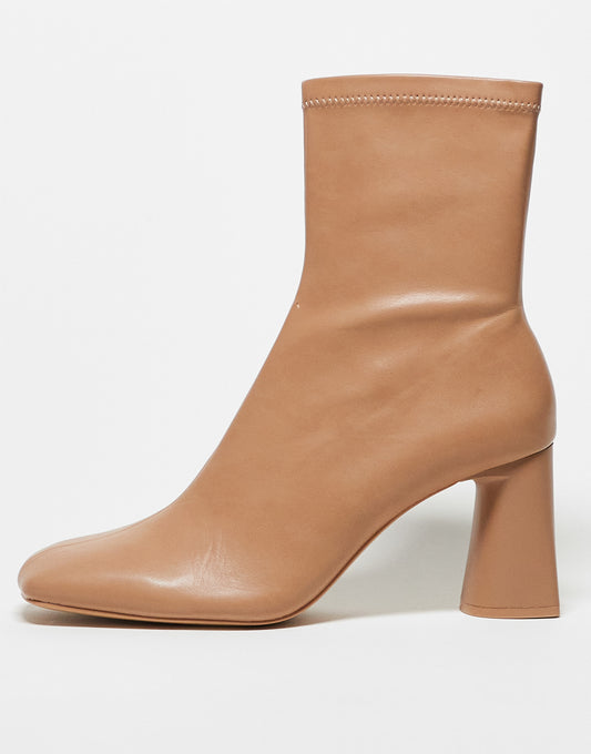 Stradivarius mid heel sock boot in camel