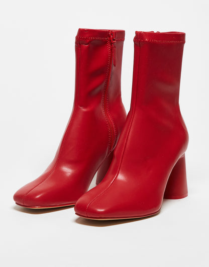 Stradivarius mid heel sock boot in red