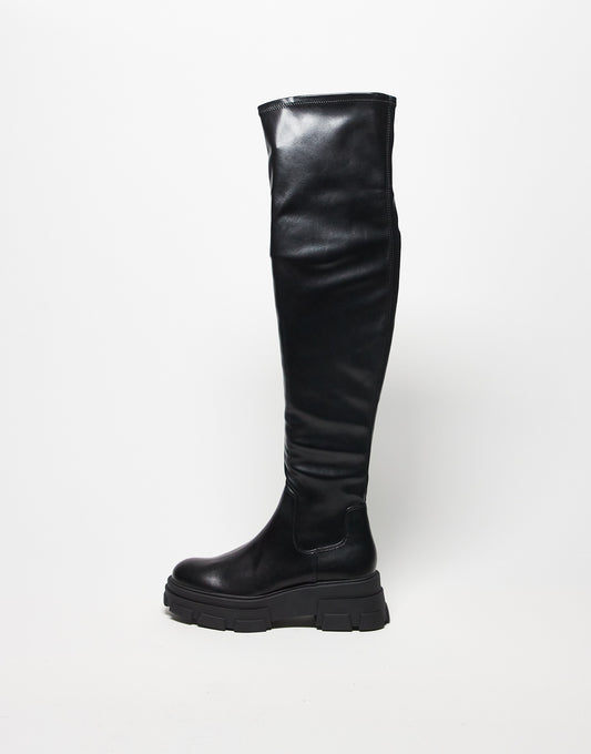 Stradivarius Wide Fit over the knee chunky boot in black