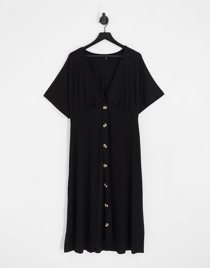 ASOS DESIGN Curve flutter sleeve midi tea dress with buttons in black