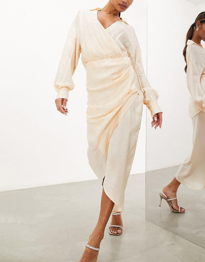 ASOS EDITION drape detail midi shirt dress in seashell