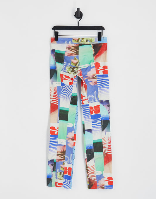 Weekday Lily co-rd printed satin trousers in motocross multicoloured print