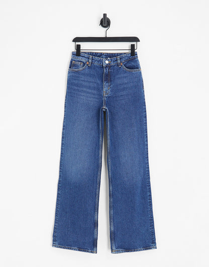 Monki Yoko wide leg jeans in mid blue