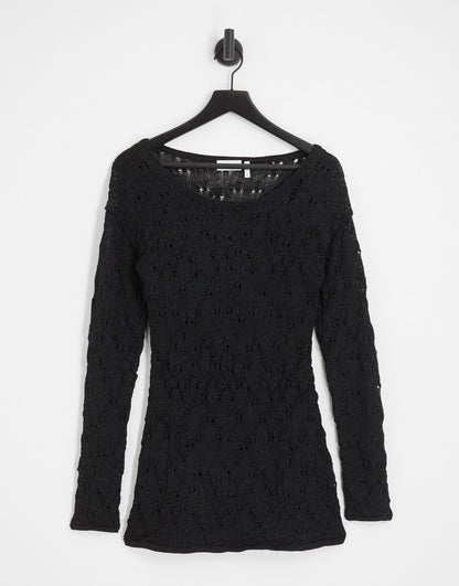 Weekday Melany textured knitted mini dress in black