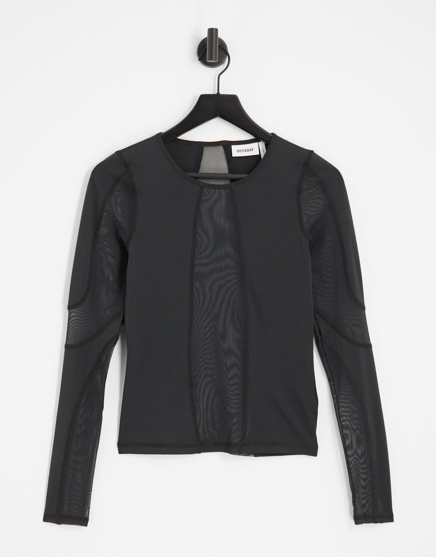 Weekday Astrid long sleeve top with cut out mesh panels in black