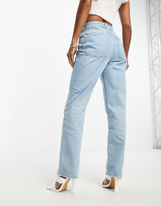 ASOS DESIGN Petite mid rise straight jeans in light blue