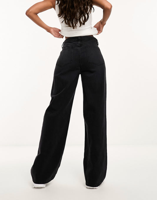 ASOS DESIGN wide leg dad jeans in washed black