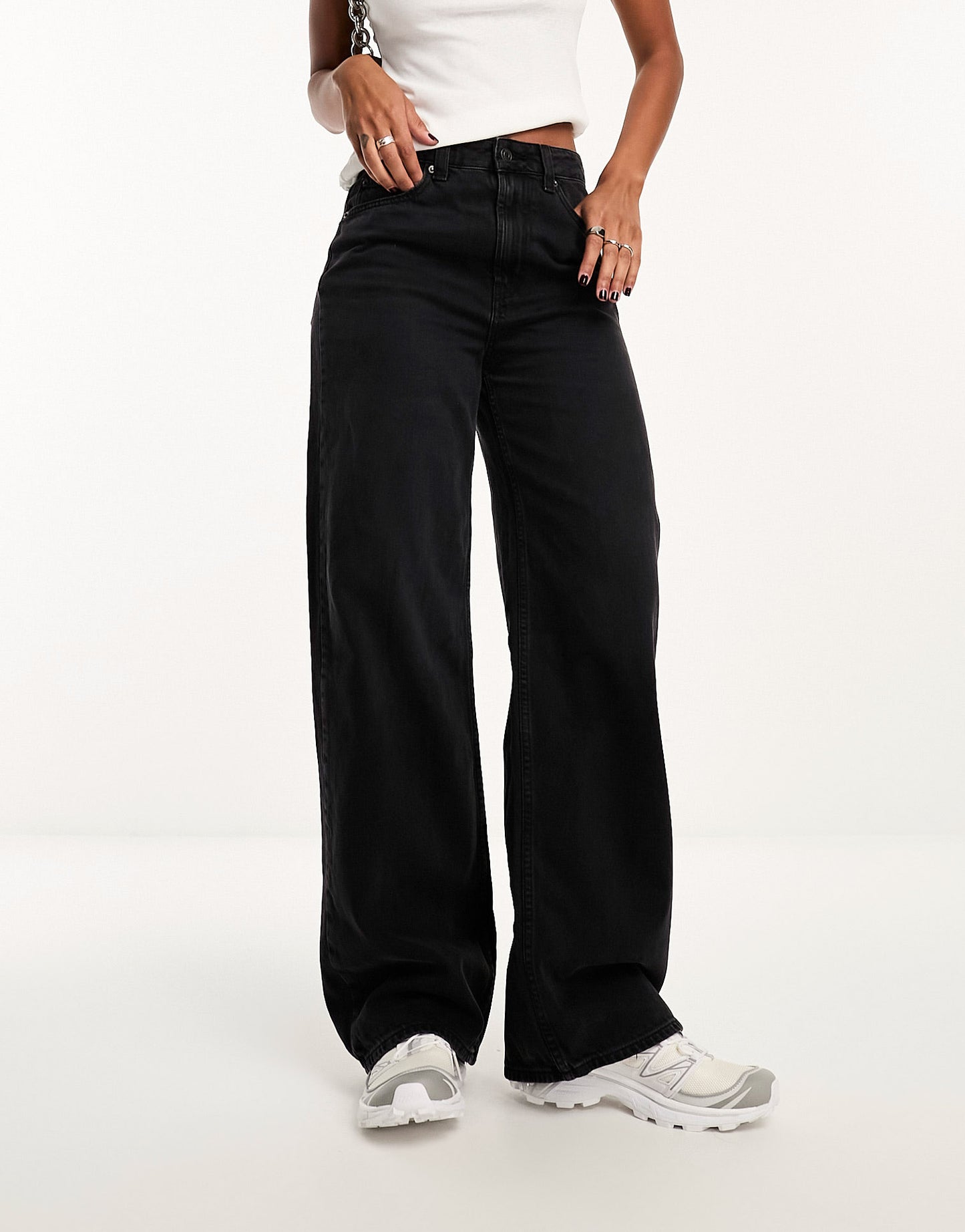 ASOS DESIGN wide leg dad jeans in washed black