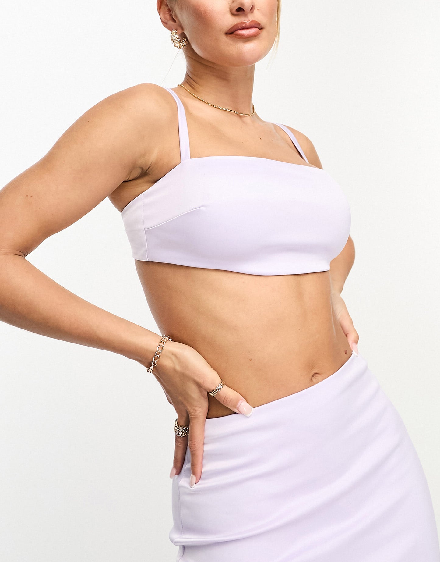 Naked Wardrobe satin square neck crop top co-ord in lilac