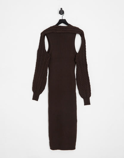 River Island Tall knitted bodycon midi dress in dark brown