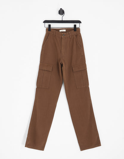 Stradivarius Tall straight leg cargo trouser in washed brown