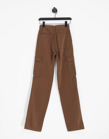 Stradivarius Tall straight leg cargo trouser in washed brown