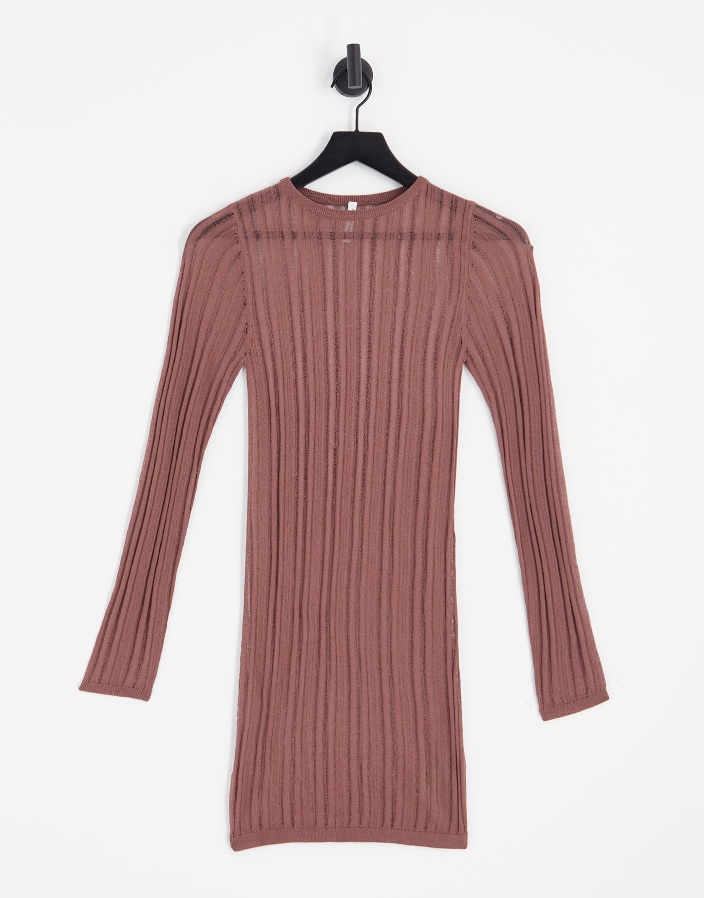 ASYOU sheer striped long sleeve knitted dress in chocolate