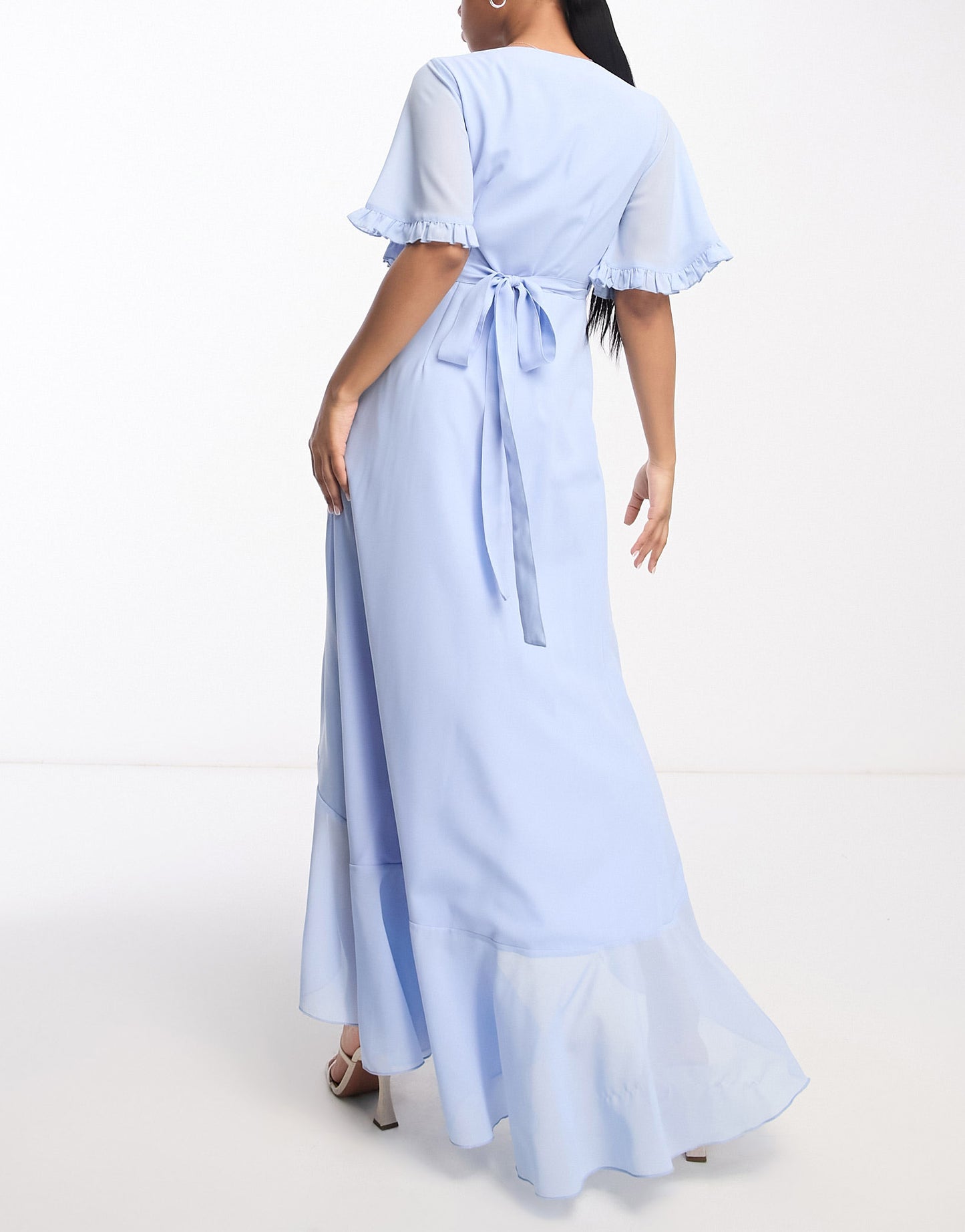 Maya embroidered wrap dress in baby blue