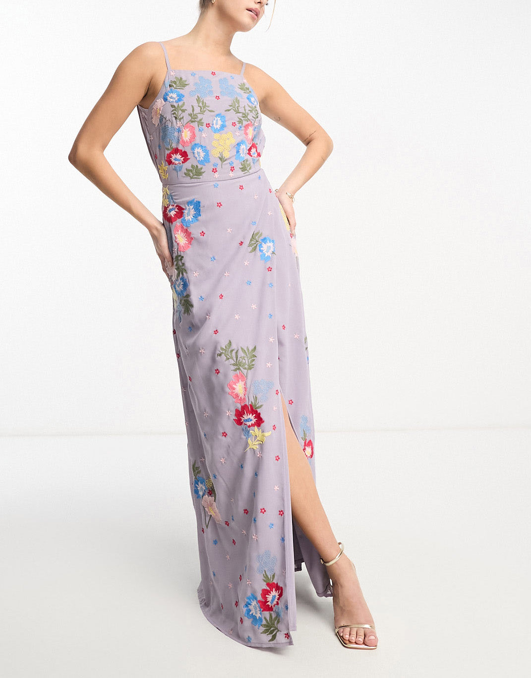 Maya cami maxi dress with wrap skirt and cowl back in lilac