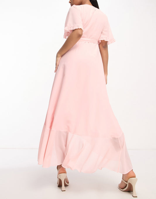 Maya Petite embroidered wrap dress in veiled rose