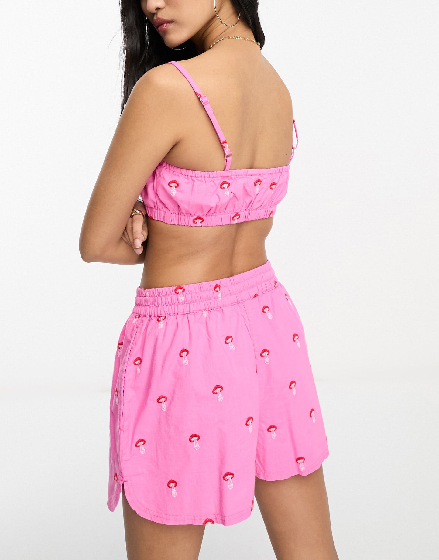 ASOS DESIGN co-ord bralet with mushroom embroidery in pink