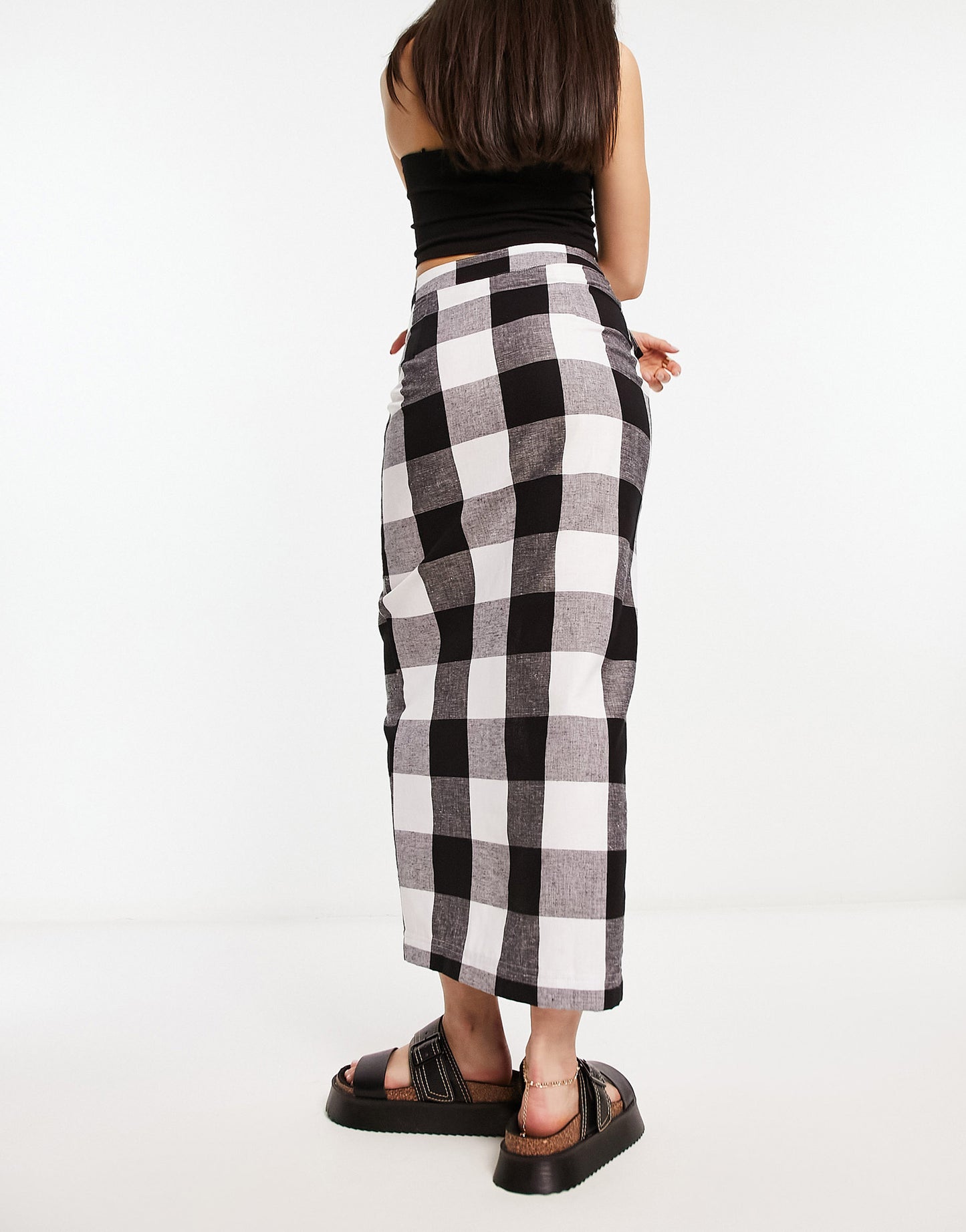 ASOS DESIGN pocket front midi skirt with split detail in mono gingham