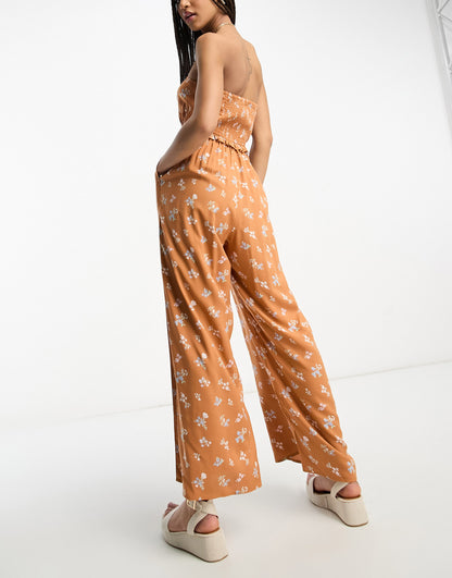 ASOS DESIGN frill bandeau jumpsuit in rust floral