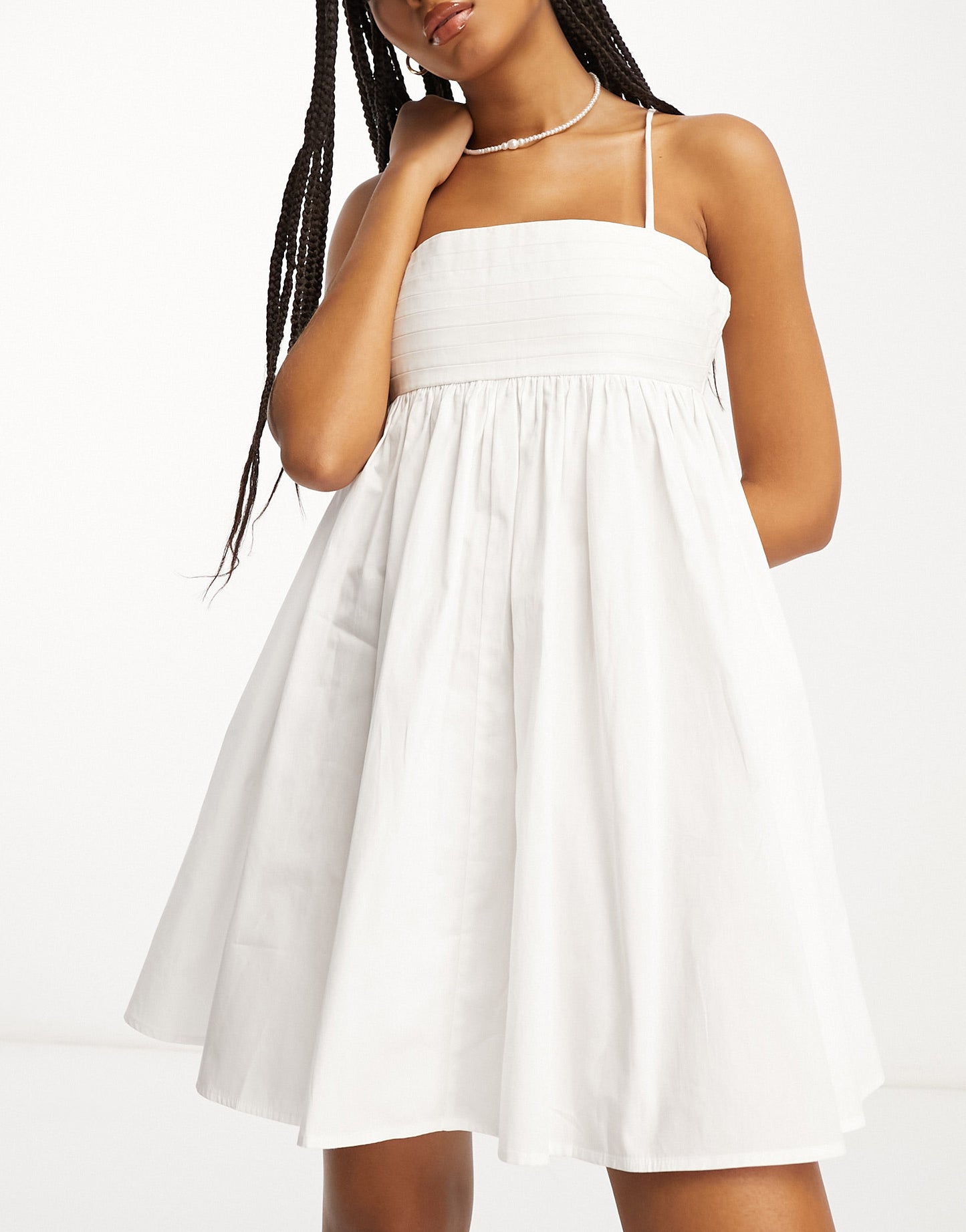 ASOS DESIGN cotton pleat bust babydoll mini sundress in white