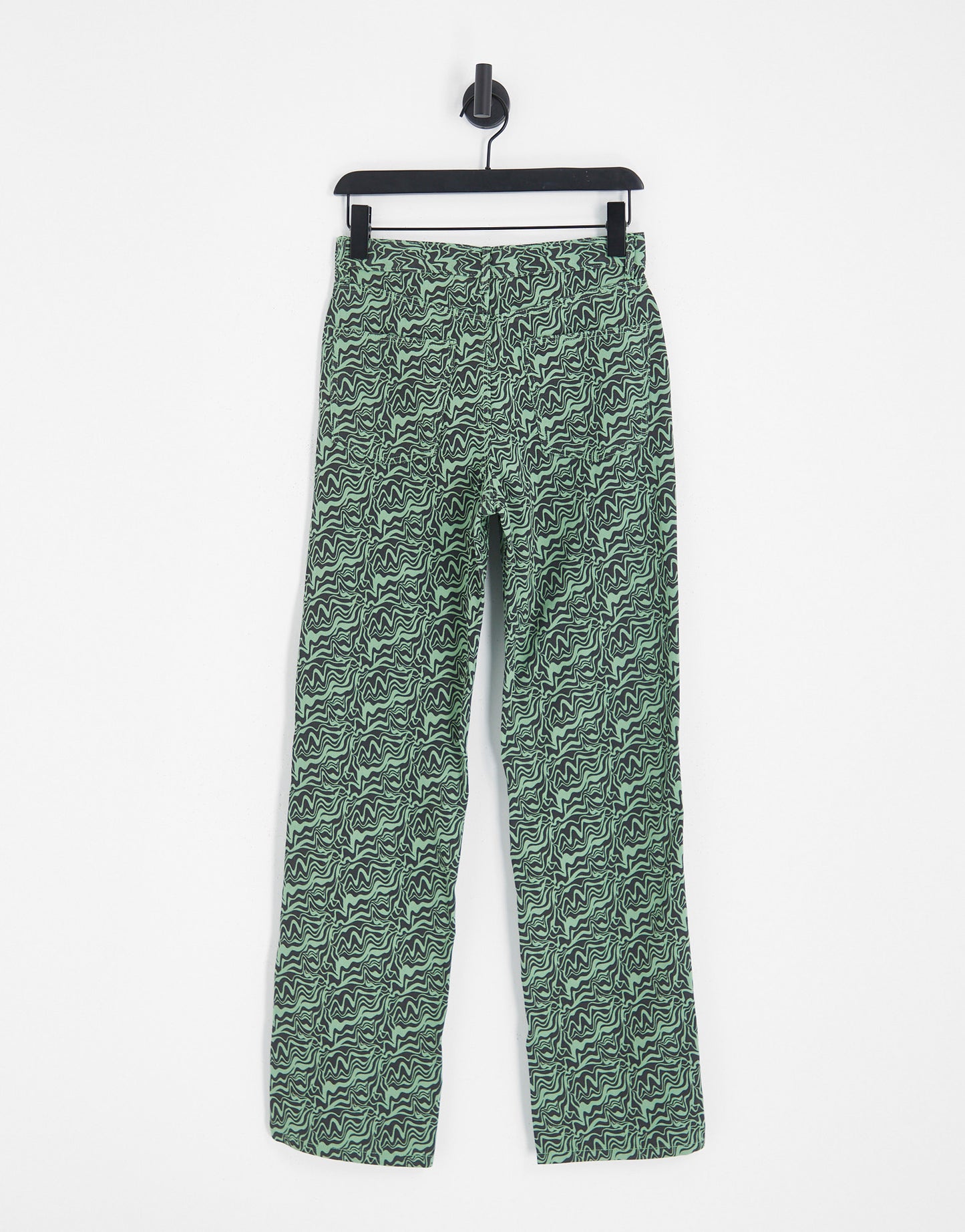 Monki twill trousers in green swirl