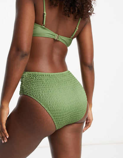 South Beach mix & match high waist bikini bottom in khaki crinkle