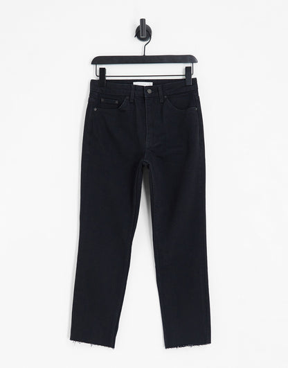 Topshop Hourglass cropped mid rise straight jeans with raw hems in black