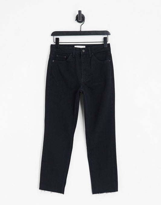 Topshop Hourglass mid rise straight cropped jean with raw hems in black