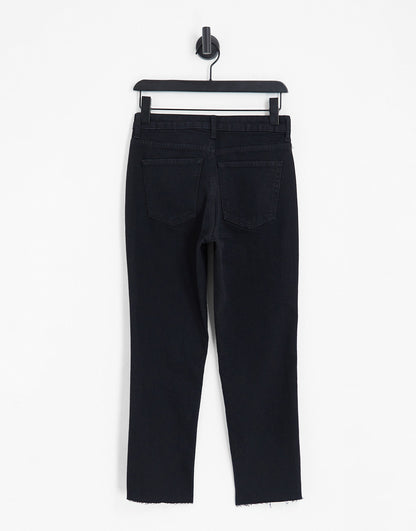 Topshop Hourglass cropped mid rise straight jeans with raw hems in black