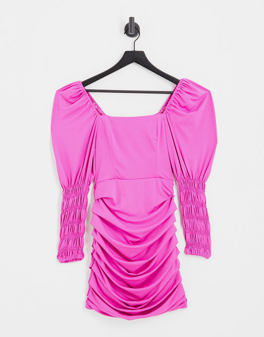 AX Paris square neck ruched mini dress in hot pink