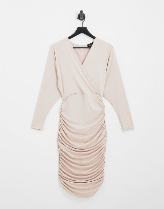 AX Paris ruched bat wing midi dress in soft pink