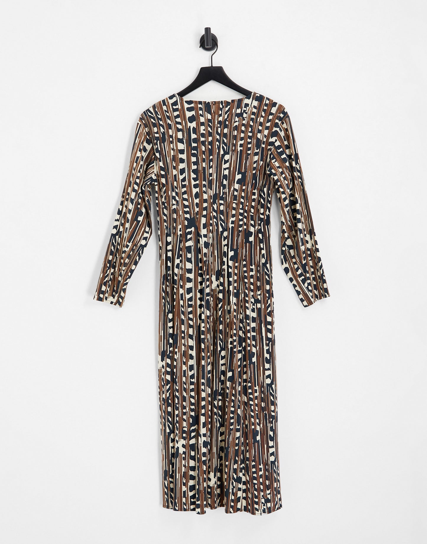 Object long sleeve midi dress in brown abstract print