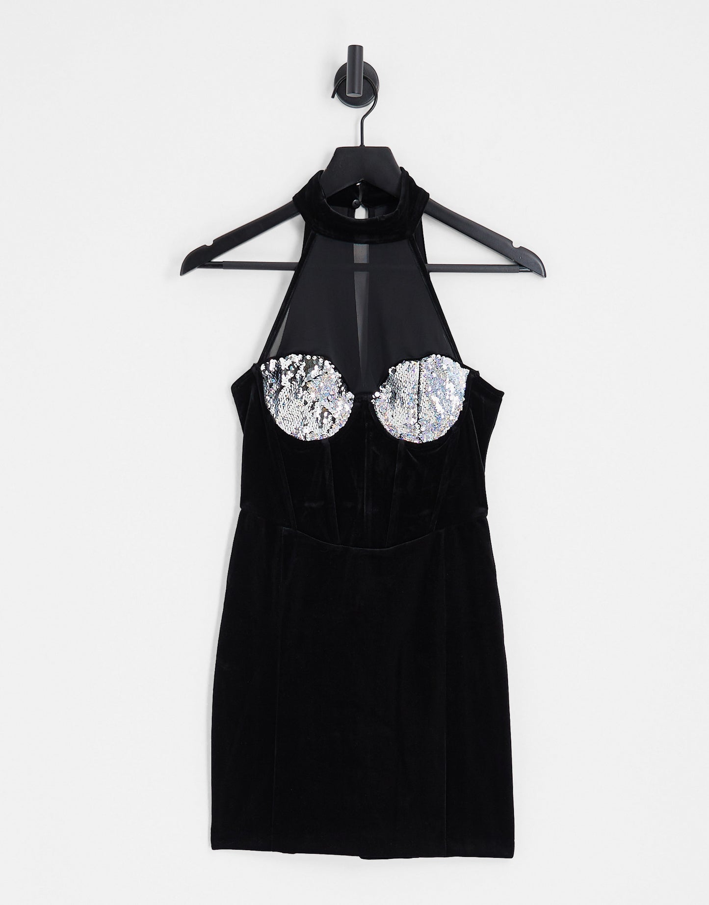 Bershka velvet mini dress with sequin trims in black