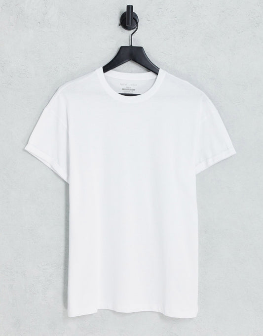 New Look roll sleeve t-shirt in white