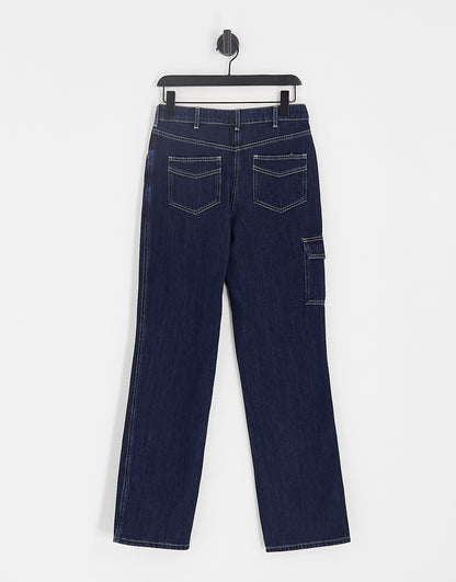 COLLUSION mid rise straight cargo jeans co-ord in indigo - MBLUE