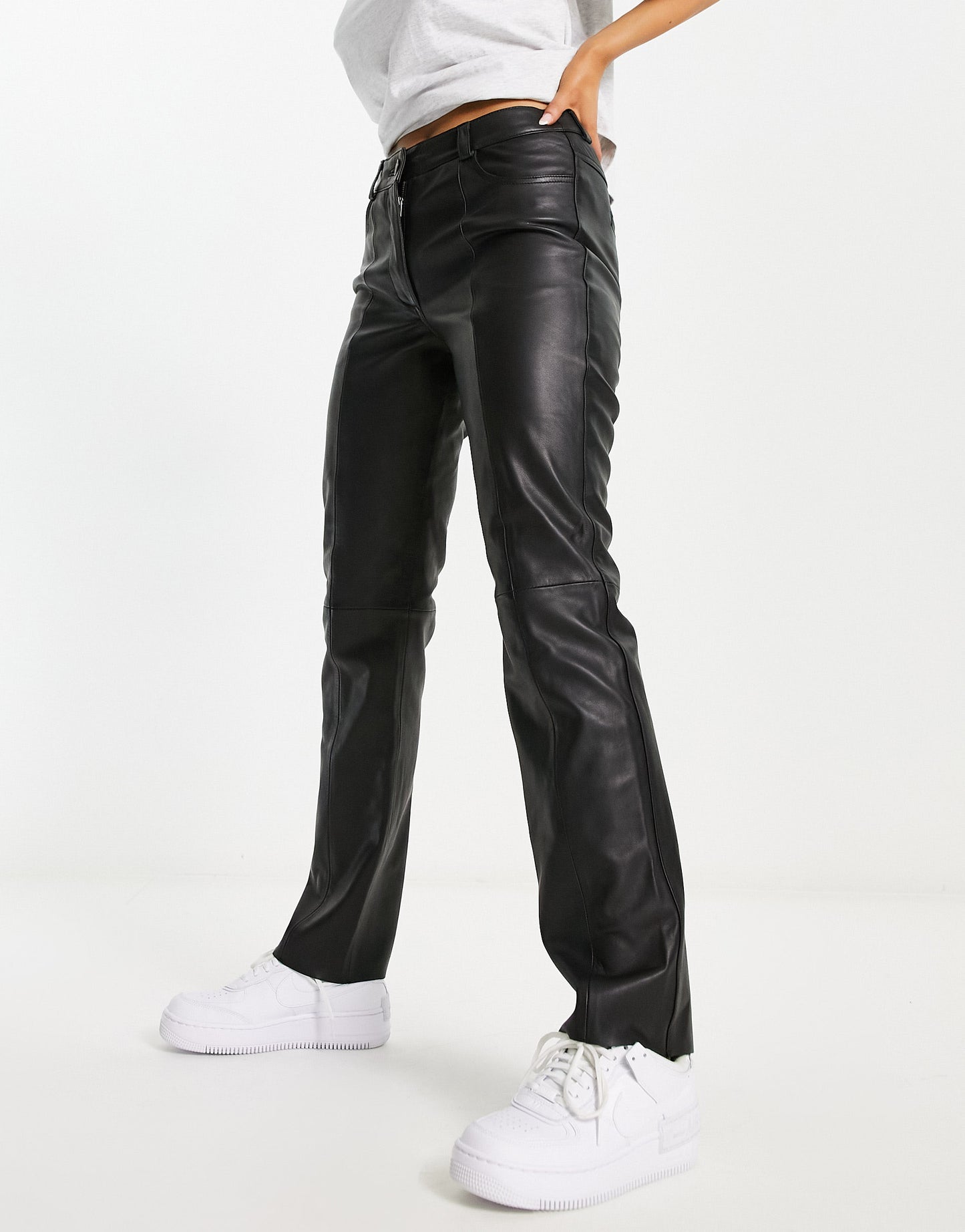 Urbancode real leather straight leg trouser in black