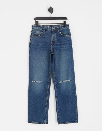 ASOS DESIGN  baggy  jean in blue with knee rips