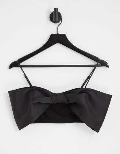 Stradivarius oversize bow party top in black