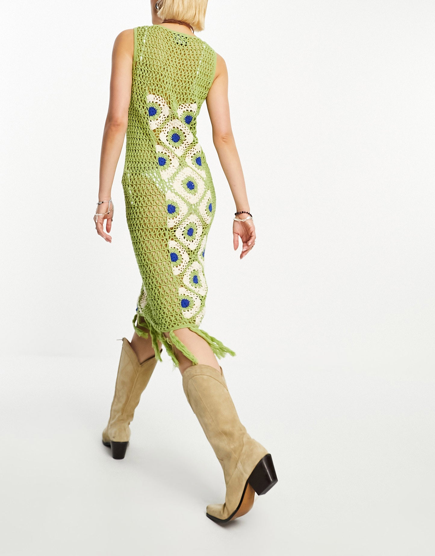 Reclaimed Vintage limited edition crochet midi dress in green