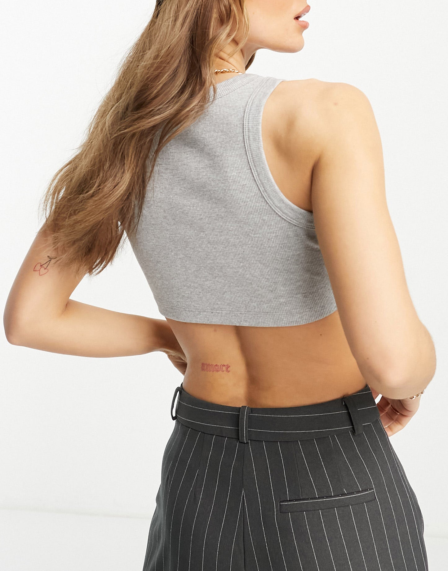 ASOS DESIGN super crop top in rib in grey marl