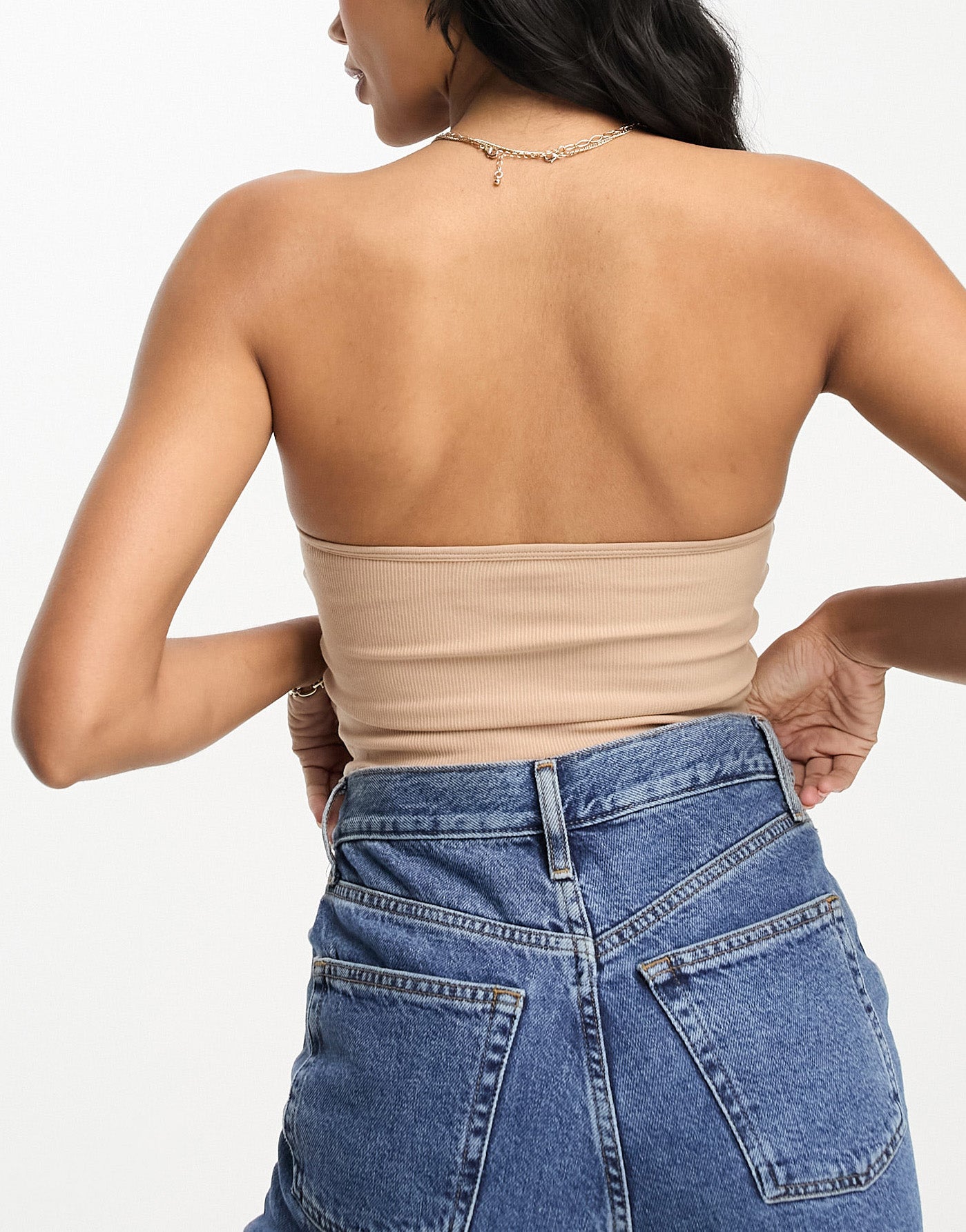 ASOS DESIGN Hourglass long line chunky rib bandeau top with bust seam detail in camel